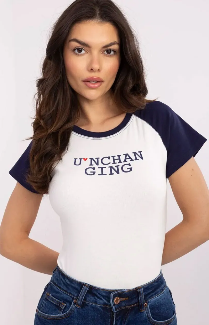 VINCEOTTO Moda - Bawełniany t-shirt z granatowymi rękawami NM-TS-V7939.50