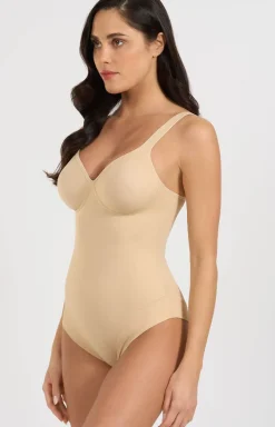 SPIMAN Body|Body - Beżowe body damskie z miseczkami 3155