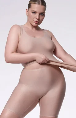 Damskie Julimex Bielizna Wyszczuplająca|Panty Damskie - Bezszwowe bermudy majtki z długą nogawką beżowe Flexi-one