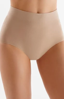 Bezszwowe cieliste majtki z wysokim stanem Midi Briefs S109