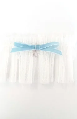 Biała podwiązka ślubna z niebieską kokardką Garter Nube A300