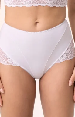 Białe majtki damskie modelujące z wysokim stanem i koronką 217
