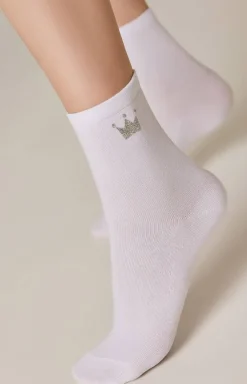Białe skarpetki damskie z koroną Classic