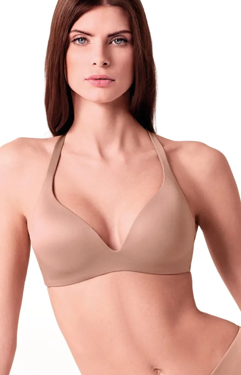 Biustonosz półusztywniany semi-soft bezszwowy bez fiszbin ciemnobeżowy Shine