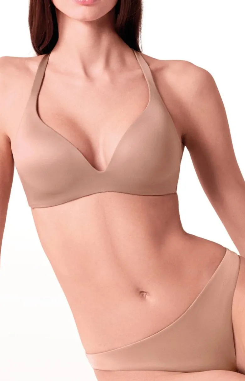 Biustonosz półusztywniany semi-soft bezszwowy bez fiszbin ciemnobeżowy Shine