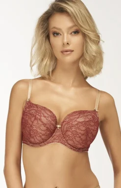 Biustonosz usztywniany full cup bordowo-beżowy Tess