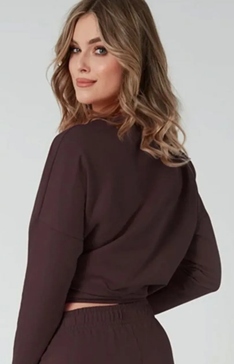 Damskie Italian Fashion Ciepłe Piżamy|Piżamy Damskie Długie - Buzka daka z długi rękawe brązowa adri