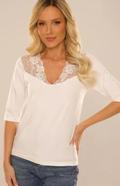 Bluzka damska z koronką ecru LOTTIE 858
