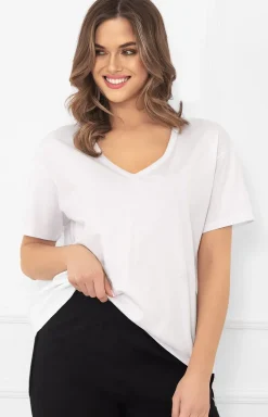 Italian Fashion Podkoszulki|Podkoszulki - Buzka damska z krótkim rękawem biała Kara