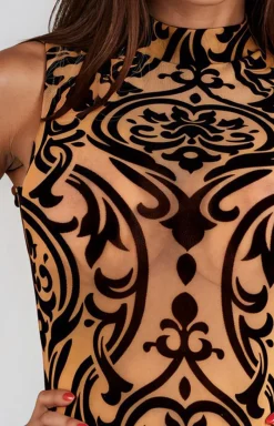 LivCo Corsetti Fashion Dancewear & Clubwear|Body - Body damskie beżowe z czarnym wzorem Patischia