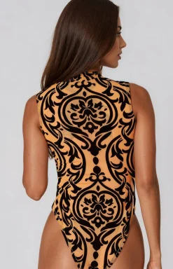 LivCo Corsetti Fashion Dancewear & Clubwear|Body - Body damskie beżowe z czarnym wzorem Patischia