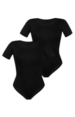 Body damskie z krótkim rękawem czarne 2-pak Shirty