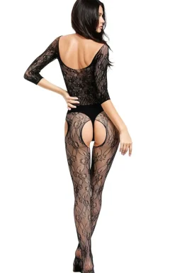 Bodystocking typu garter z koronkowym wzorem
