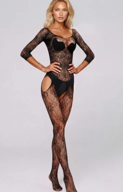 Bodystocking typu garter z koronkowym wzorem