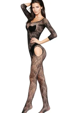 Bodystocking typu garter z koronkowym wzorem