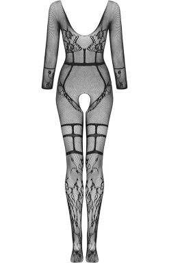 Bodystocking z otwarciem w kroku czarne Lorna