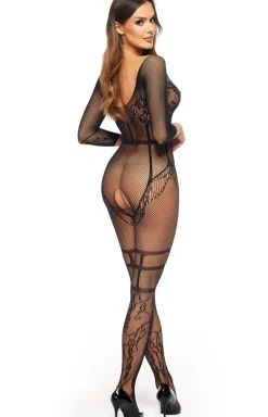 Bodystocking z otwarciem w kroku czarne Lorna