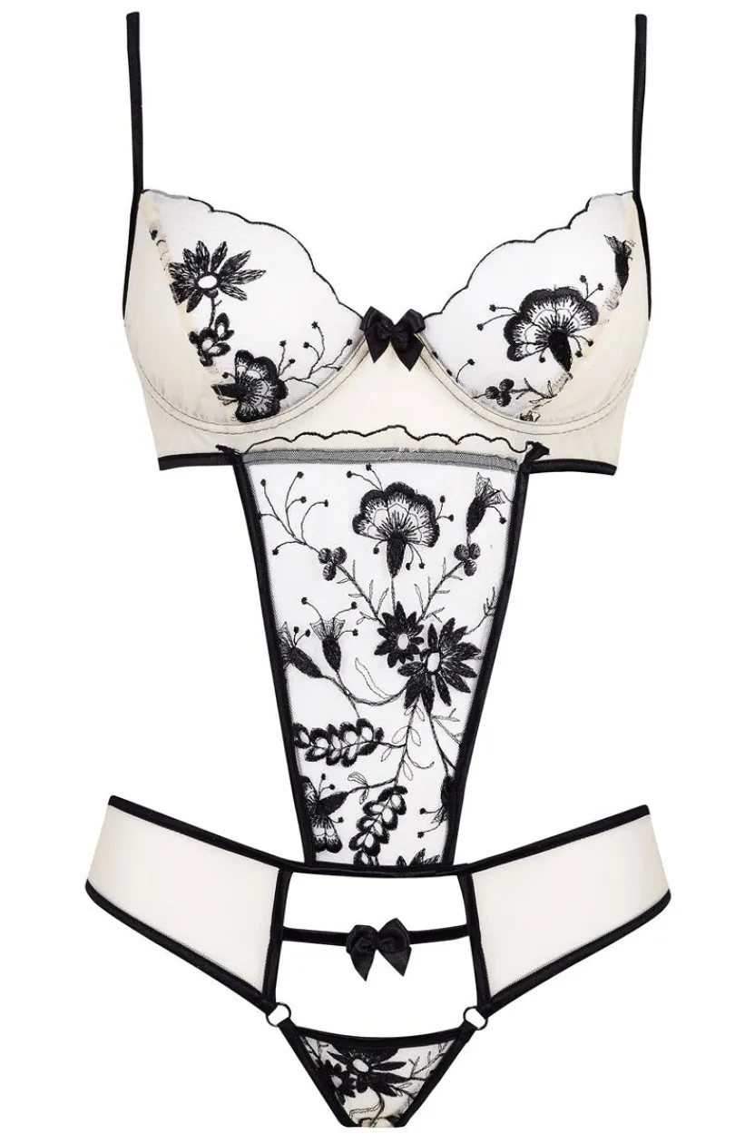 Beauty Night Body|Body - Cieliste body damskie z czarną koronką Savannah