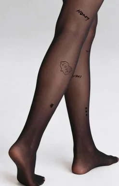 Marilyn Rajstopy We Wzory|Rajstopy - Cienkie czarne rajstopy z ozdobnymi wstawkami Allure G009