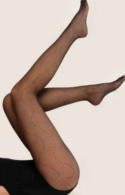 Cienkie rajstopy w linie z kropek czarne Shira 20 DEN