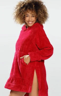 Damskie DKaren Szlafroki I Peniuary|Bielizna Homewear - Ciepła kocobuza daka poarowa bordowa Ariea