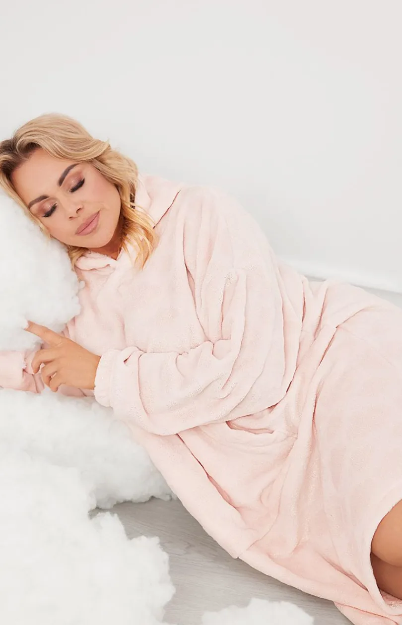 Damskie Italian Fashion Szlafroki I Peniuary|Koszula Nocna Z Długim Rękawem - Ciepła kocobluza damska polarowa różowa Runa