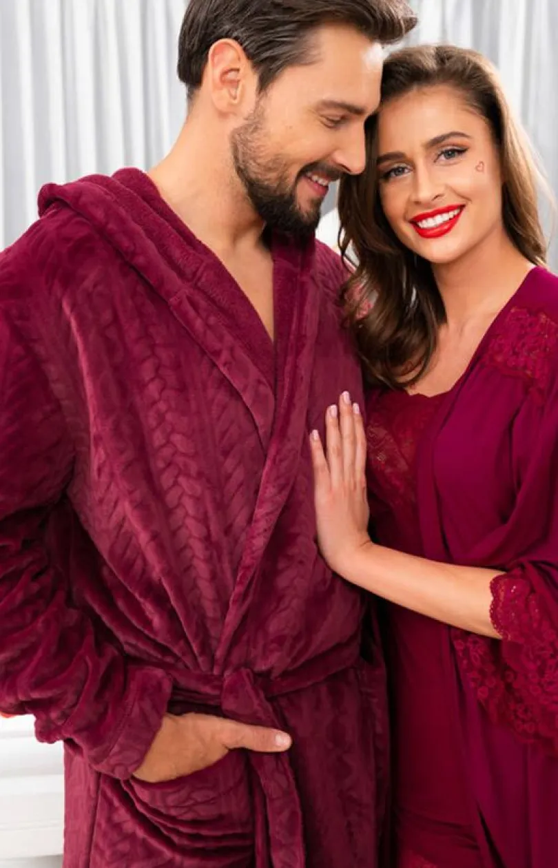 Męskie Italian Fashion Szlafroki Męskie - Ciepły szafrok ęski z kapture długi rękaw Zygunt
