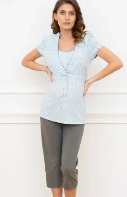 Damskie Italian Fashion Piżamy Bawełniane|Bielizna Ciążowa - Ciążowa piżaa do karienia daka podnie 3/4 Felicita