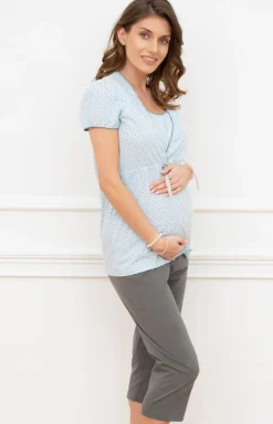 Damskie Italian Fashion Piżamy Bawełniane|Bielizna Ciążowa - Ciążowa piżaa do karienia daka podnie 3/4 Felicita