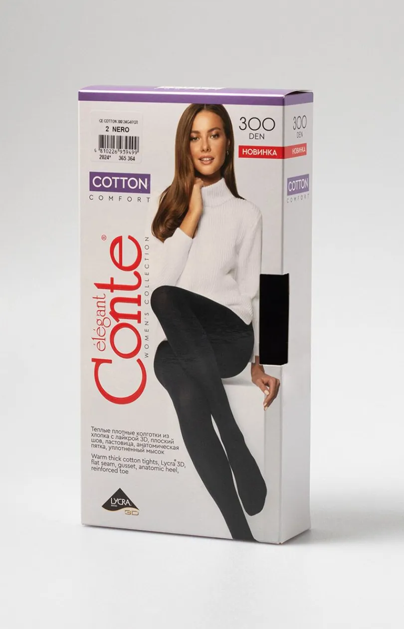Conte Rajstopy Klasyczne|Rajstopy - czarne rajstopy bawełniane damskie Elegant Cotton 00 DEN