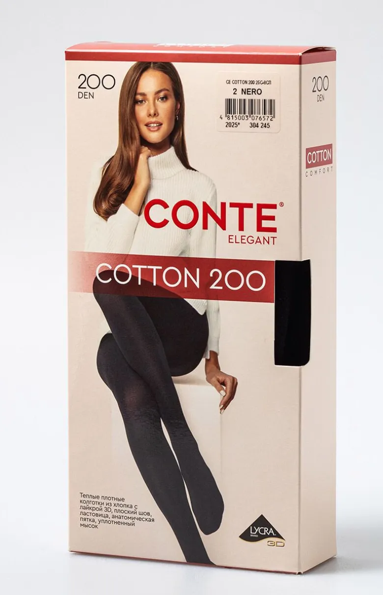 Conte czarne rajstopy bawełniane damskie Cotton 200 DEN