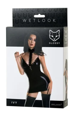 Damskie Glossy Dancewear & Clubwear|Bielizna Plus Size - Czarna błyzcząca ukienka Wetook IVY