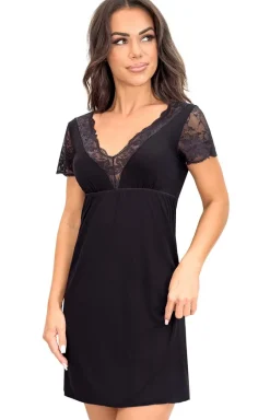 Damskie Donna Koszule Nocne|Koszule Nocne Damskie - Czarna kozua nocna daka z wikozy onia
