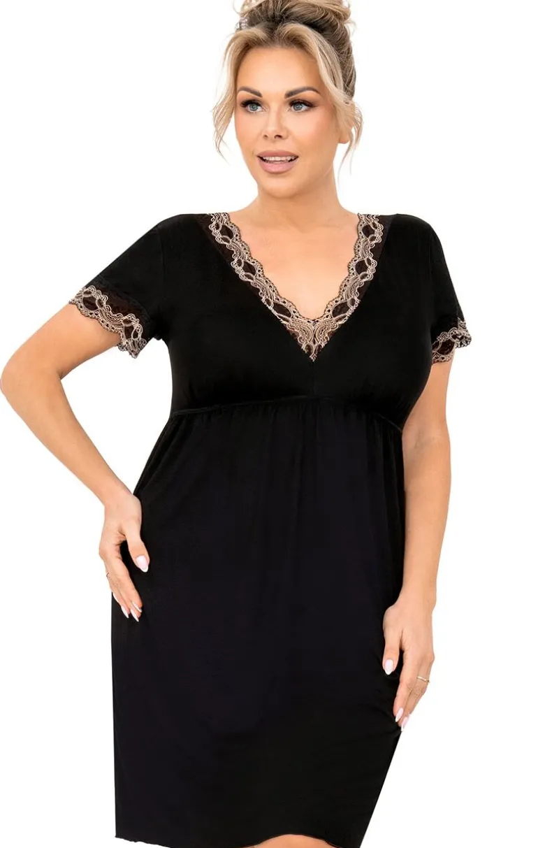 Czarna koszula nocna z koronką plus size Hana