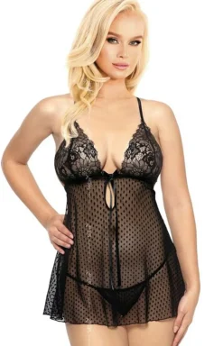 SoftLine Collection Koszulki Nocne - Czarna koszulka babydoll i stringi Audrey