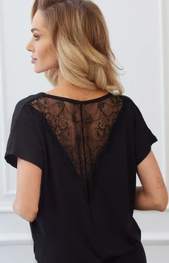 Damskie DKaren Bielizna Plus Size|Piżamy Damskie Krótkie - Czarna piżaa daka z krótki rękawe i krótką nogawką Taara