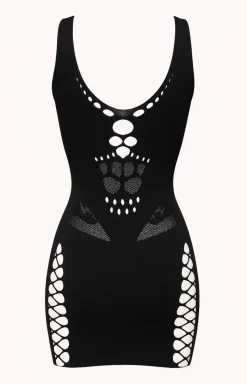 PURE SIN Bodystocking|Koszulki - Czarna sukienka damska bodystocking EXOTIC