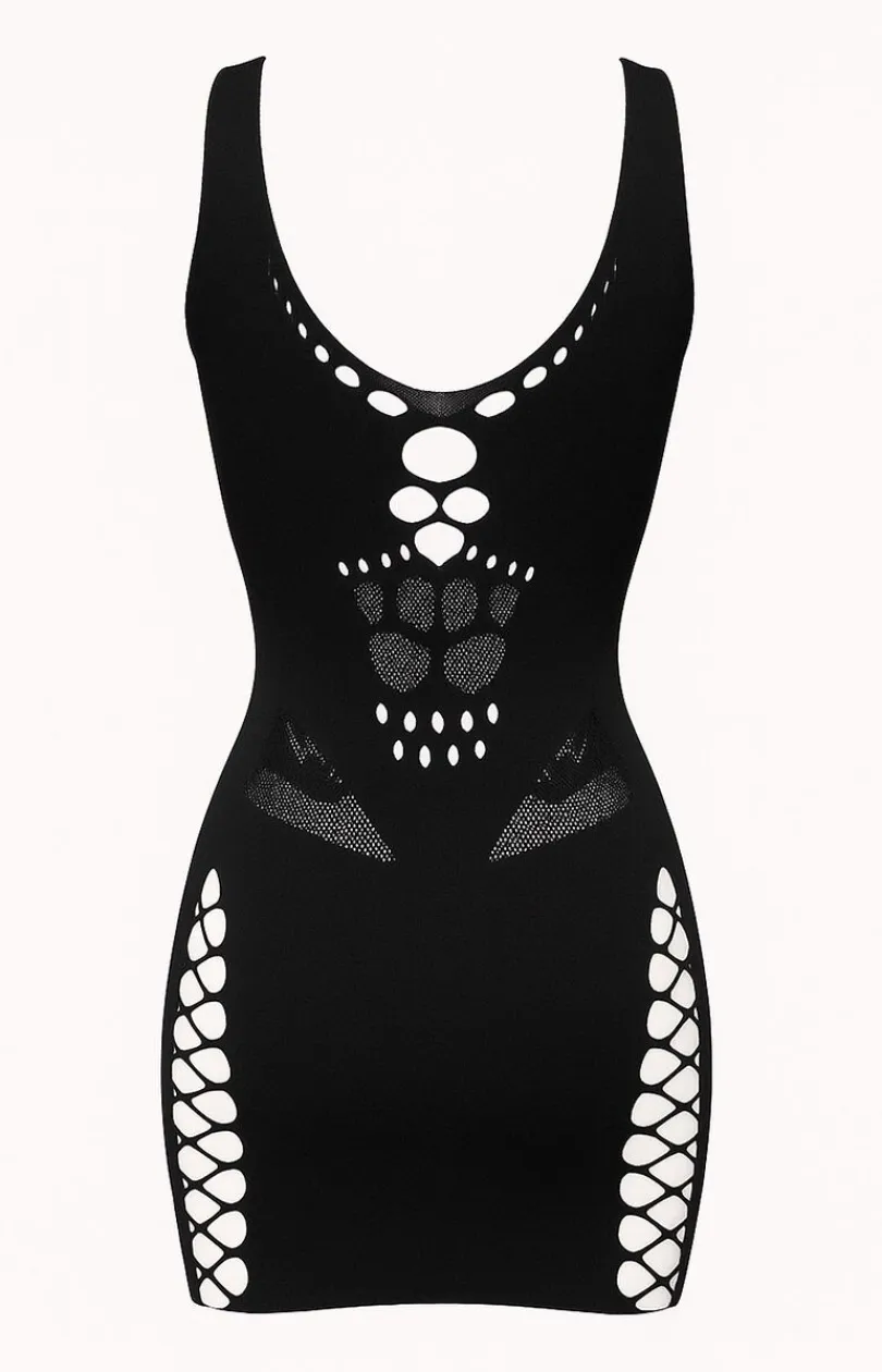 PURE SIN Bodystocking|Koszulki - Czarna sukienka damska bodystocking EXOTIC