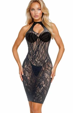 SoftLine Collection Bodystocking|Koszulki - Czarna sukienka damska bodystocking Dress 214082