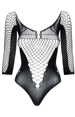 Beauty Night Bodystocking|Body - Czarne body damskie ażurowe z rękawem Lucelia
