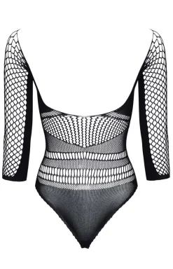 Beauty Night Bodystocking|Body - Czarne body damskie ażurowe z rękawem Lucelia
