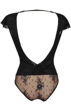 Czarne body damskie koronkowe V-9900