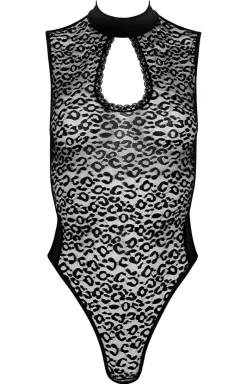 KOTEK Body|Body - Czarne body damskie w panterkę BD100