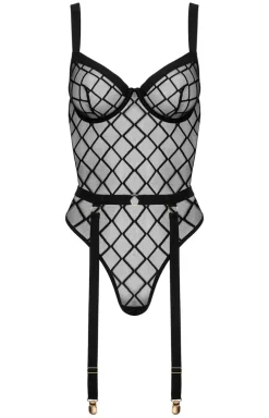 Czarne body damskie z diamentowym wzorem BD105