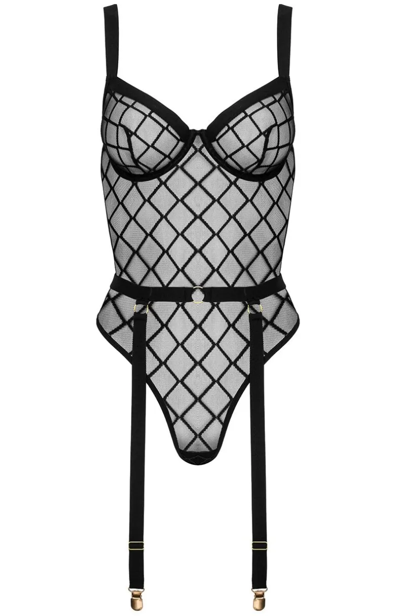 Czarne body damskie z diamentowym wzorem BD105