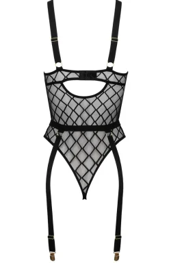Czarne body damskie z diamentowym wzorem BD105
