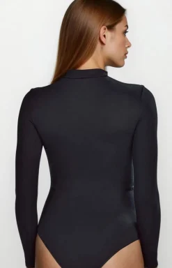 Teyli Body|Body - Czarne body dakie z długi rękawe Ei 2428