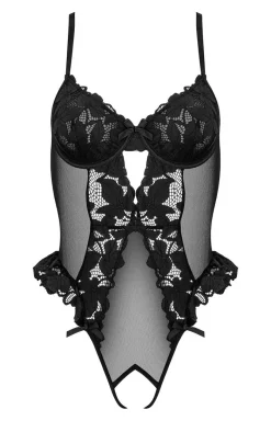 KOTEK Body - Czarne body damskie z otwartym krokiem BD103