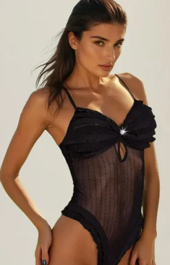 Czarne body damskie z otwartym krokiem Demi