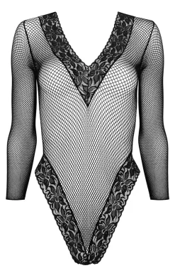 KOTEK Bodystocking|Body - Czarne bodystocking body damskie z długim rękawem FB002